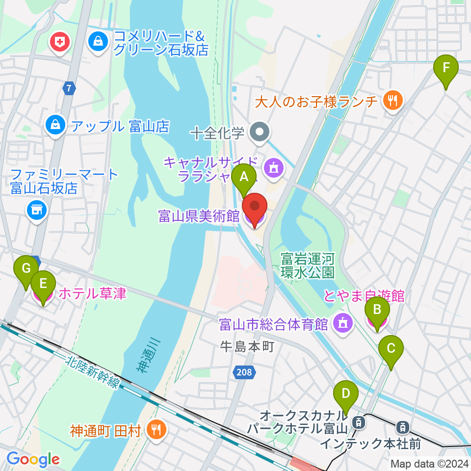 富山県美術館周辺のホテル一覧地図