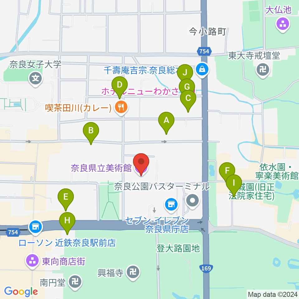 奈良県立美術館周辺のホテル一覧地図