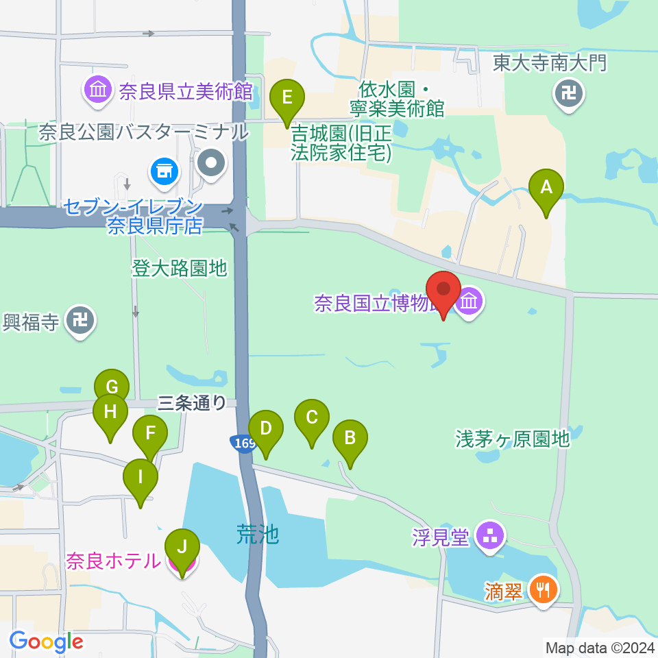 奈良国立博物館周辺のホテル一覧地図