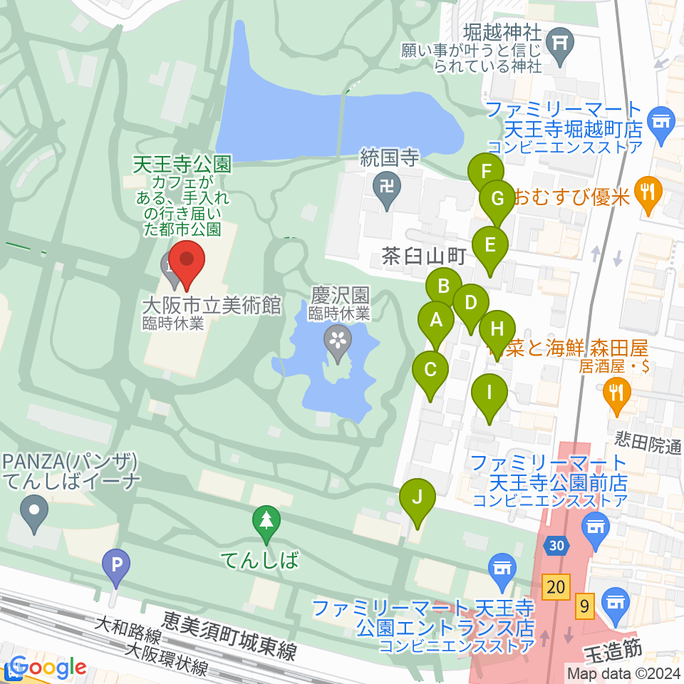 大阪市立美術館周辺のホテル一覧地図