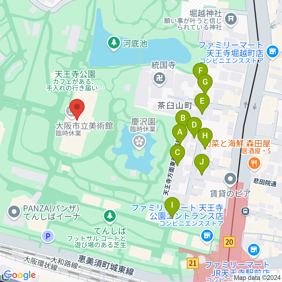 大阪市立美術館周辺のホテル一覧地図