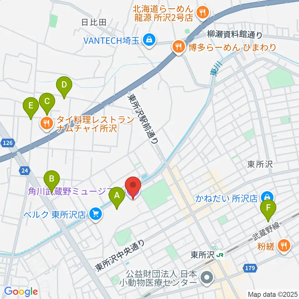 角川武蔵野ミュージアム周辺のホテル一覧地図