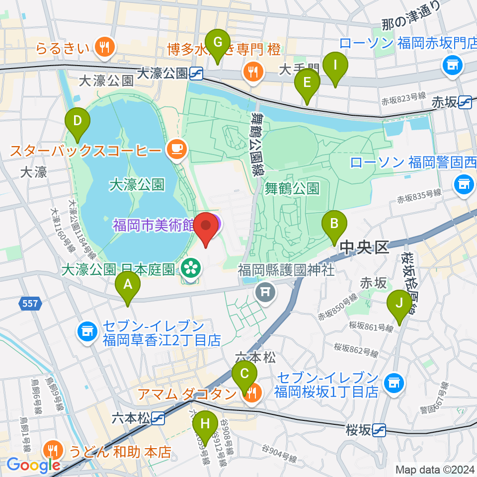 福岡市美術館周辺のホテル一覧地図