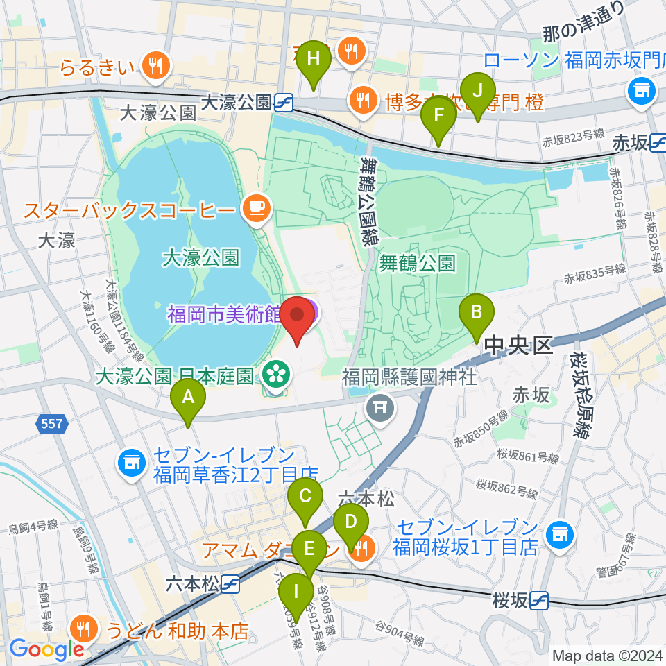 福岡市美術館周辺のホテル一覧地図