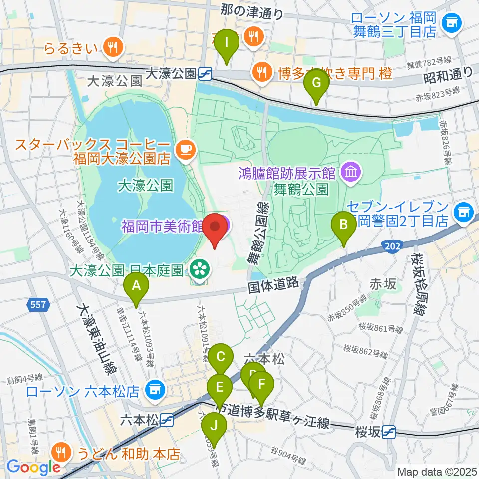 福岡市美術館周辺のホテル一覧地図