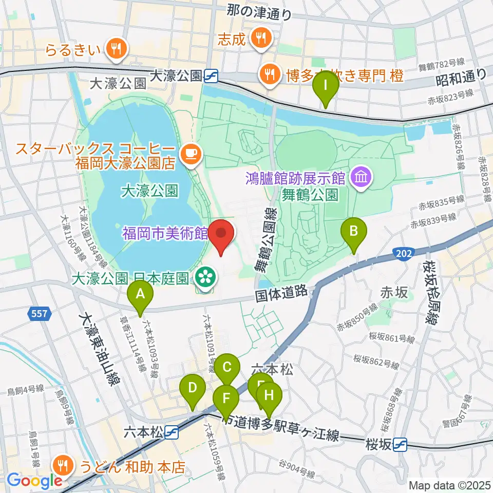 福岡市美術館周辺のホテル一覧地図