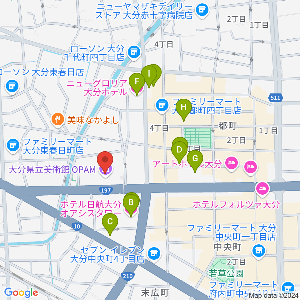 大分県立美術館（OPAM）周辺のホテル一覧地図