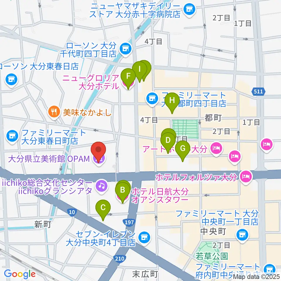 大分県立美術館(OPAM)周辺のホテル一覧地図
