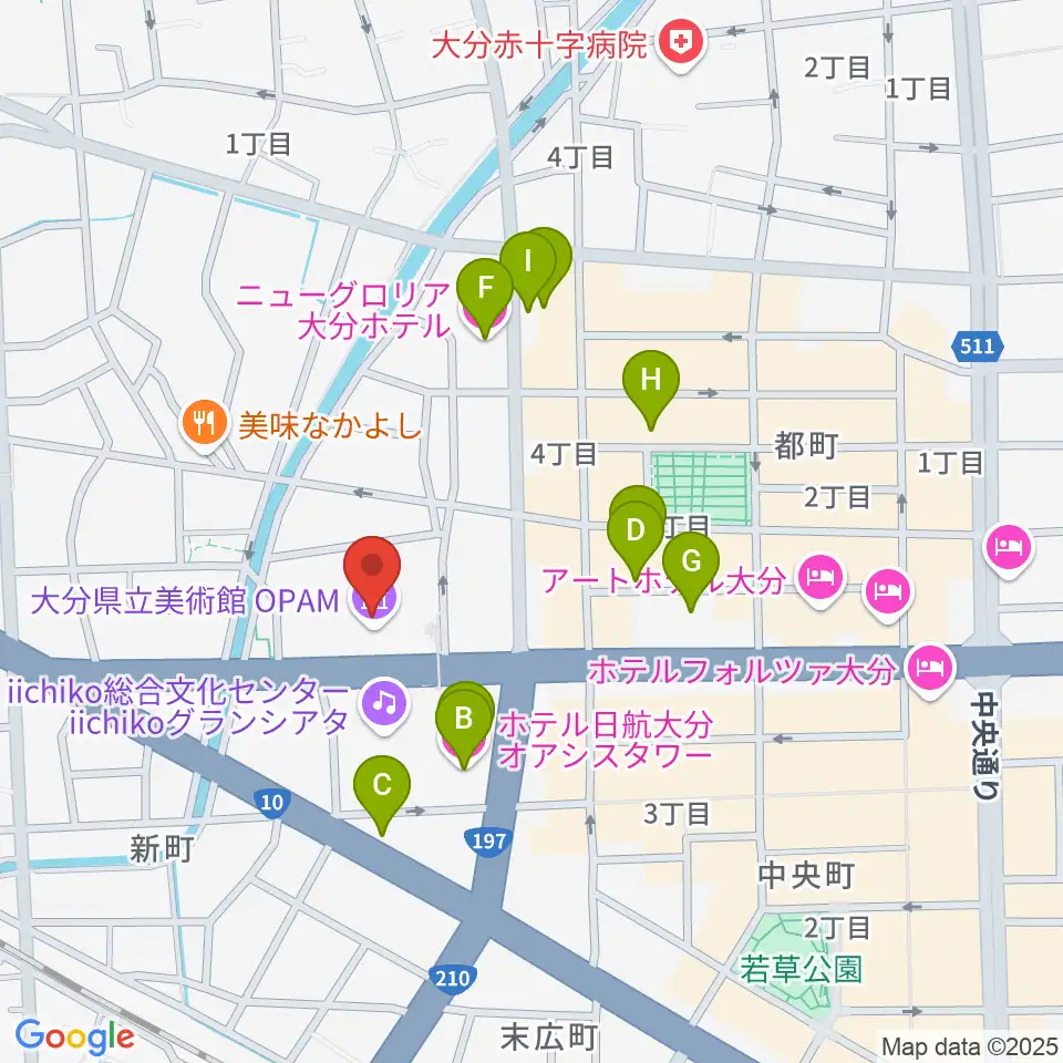 大分県立美術館(OPAM)周辺のホテル一覧地図