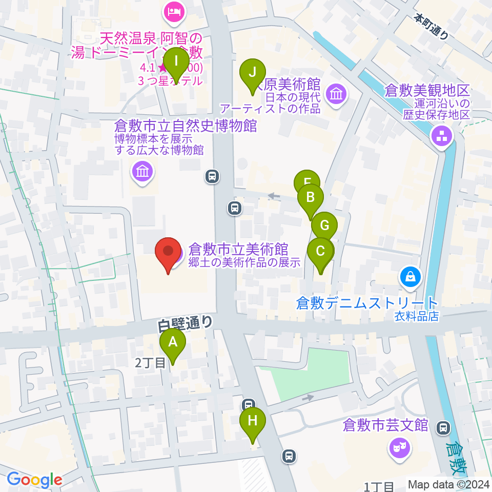 倉敷市立美術館周辺のホテル一覧地図