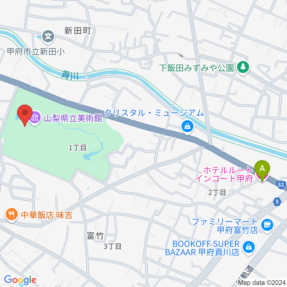 山梨県立美術館周辺のホテル一覧地図