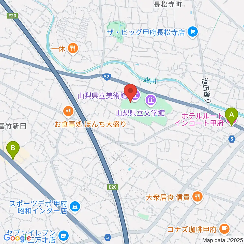 山梨県立美術館周辺のホテル一覧地図