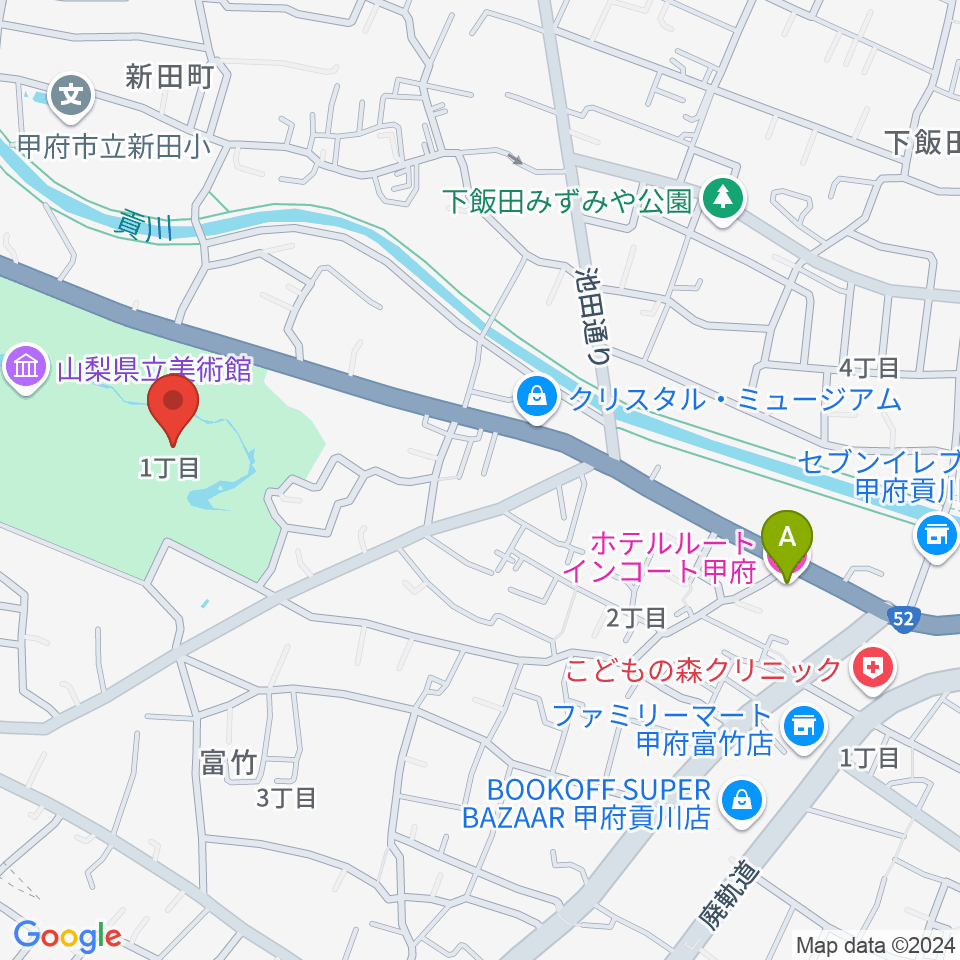 山梨県立文学館周辺のホテル一覧地図