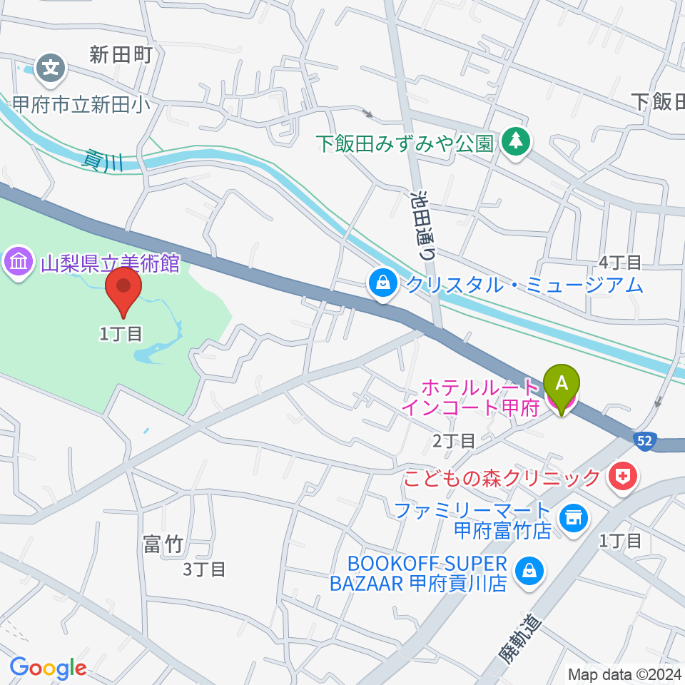 山梨県立文学館周辺のホテル一覧地図