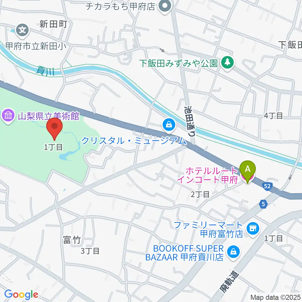 山梨県立文学館周辺のホテル一覧地図