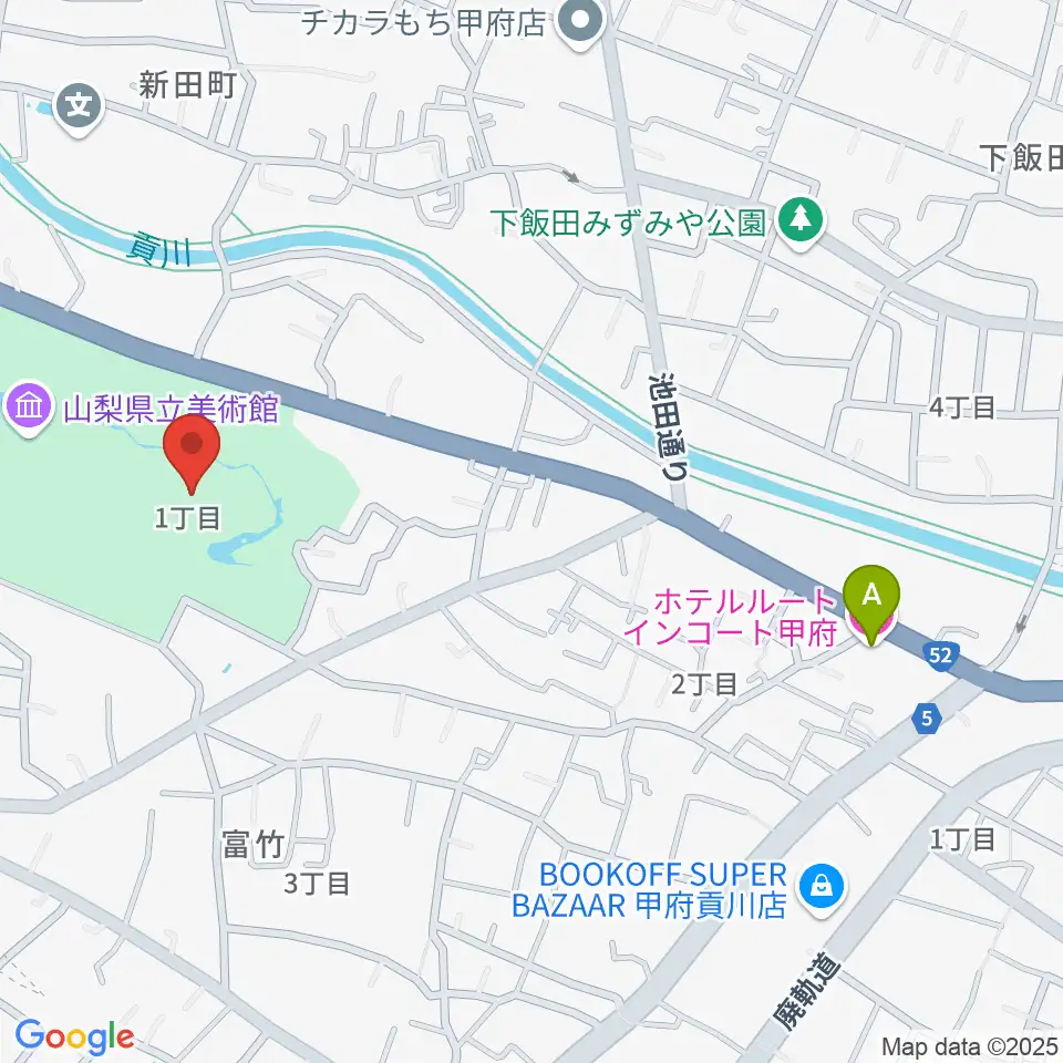山梨県立文学館周辺のホテル一覧地図