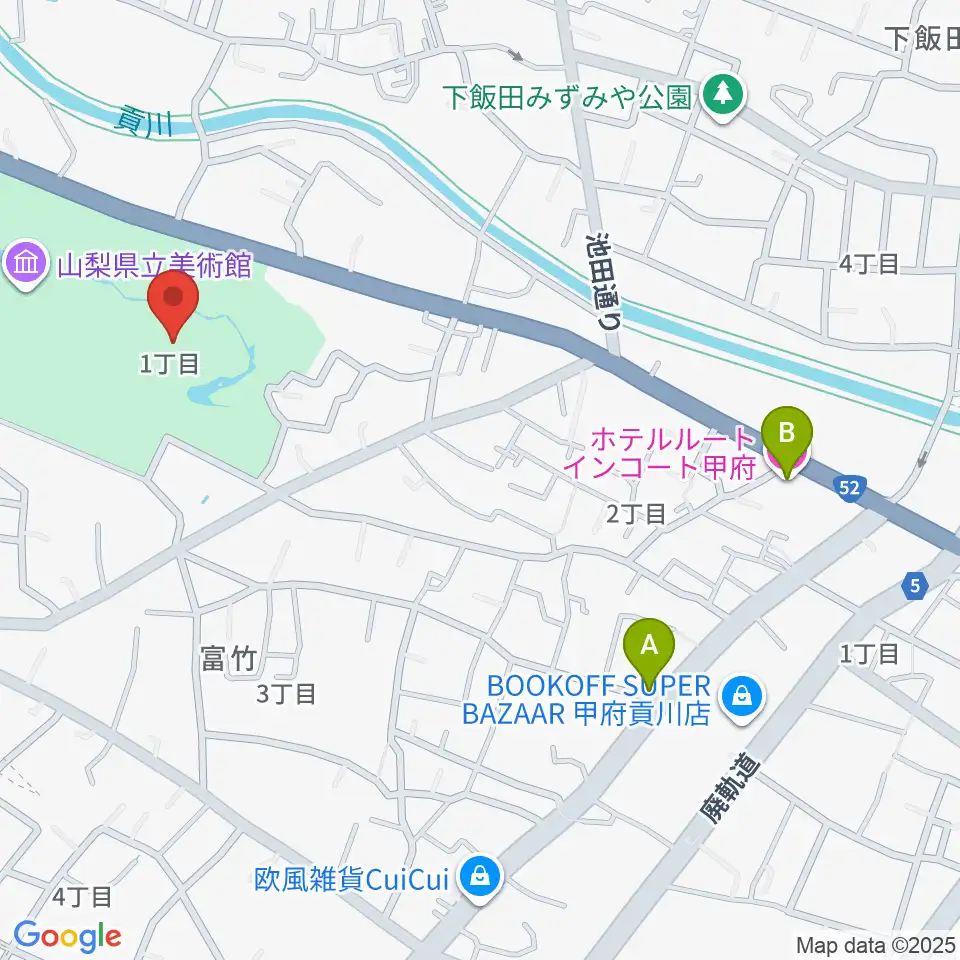 山梨県立文学館周辺のホテル一覧地図