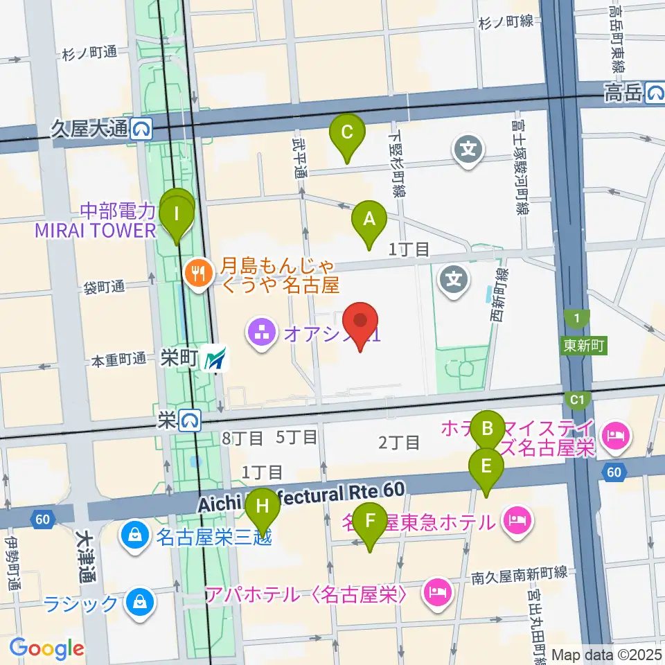 愛知県美術館周辺のホテル一覧地図
