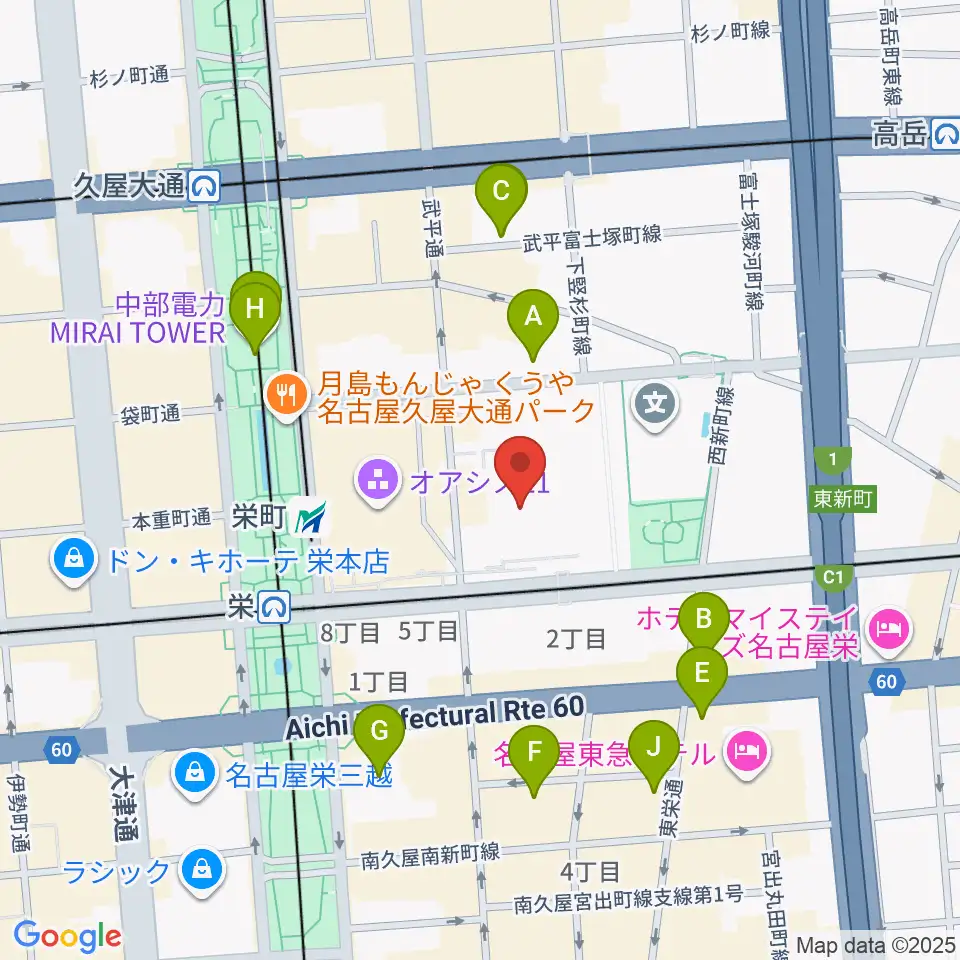 愛知県美術館周辺のホテル一覧地図