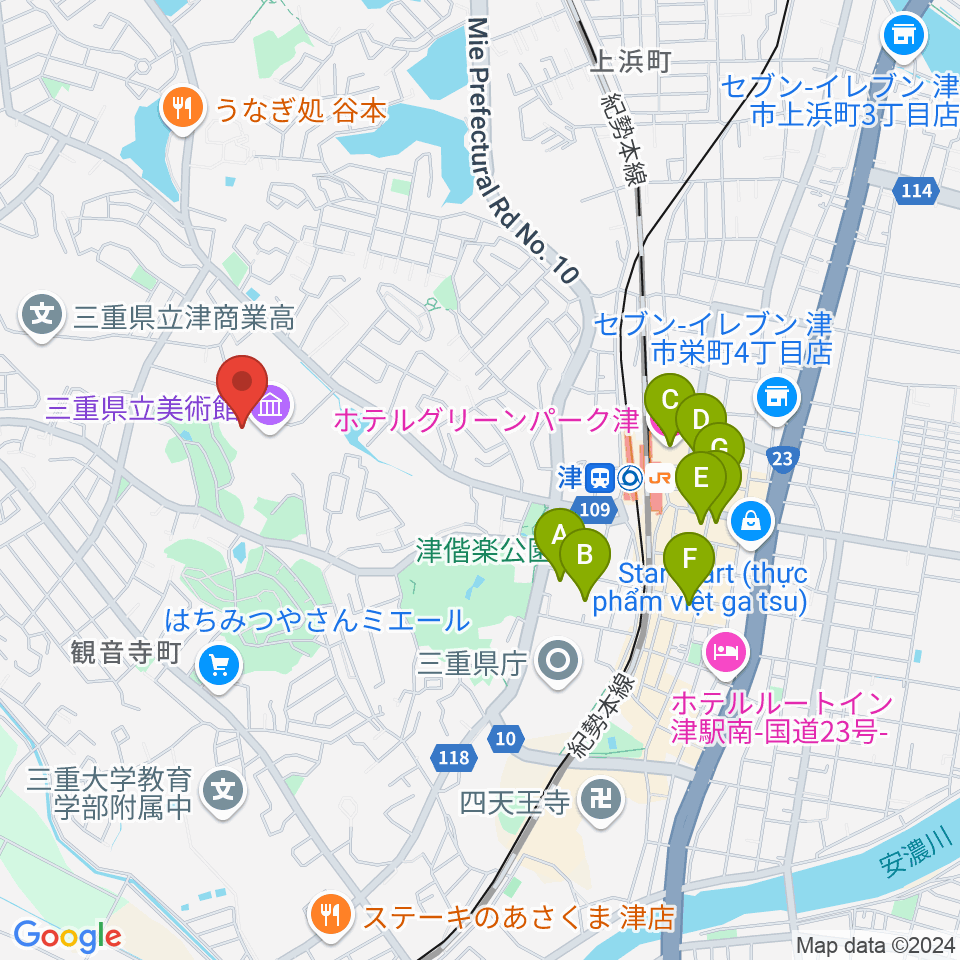 三重県立美術館周辺のホテル一覧地図