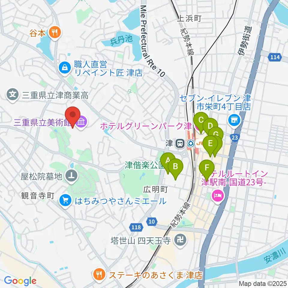 三重県立美術館周辺のホテル一覧地図