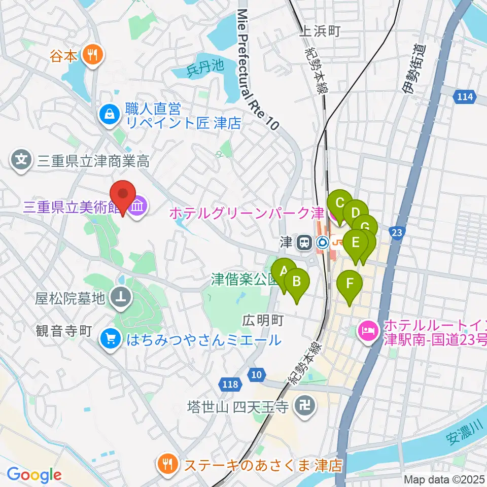 三重県立美術館周辺のホテル一覧地図