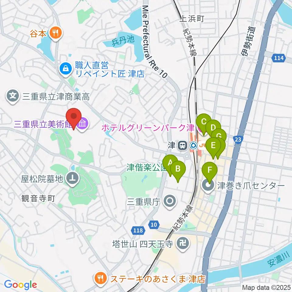 三重県立美術館周辺のホテル一覧地図