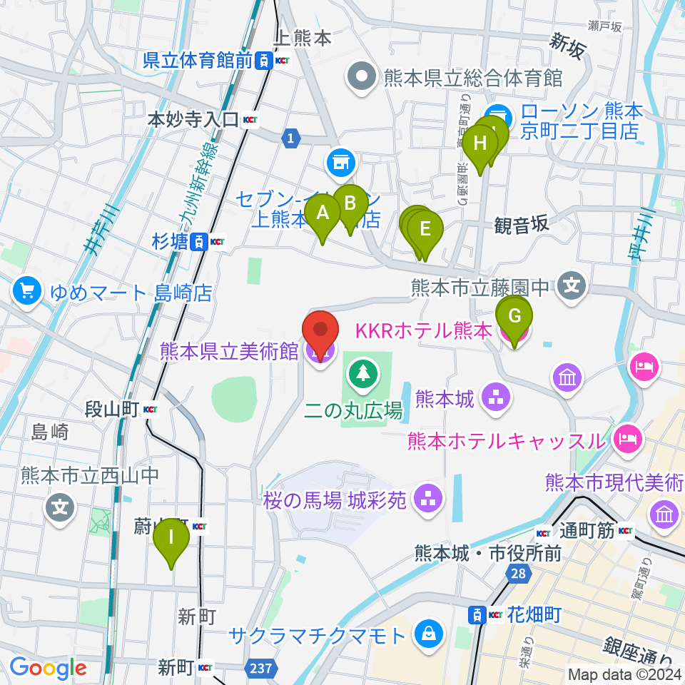 熊本県立美術館周辺のホテル一覧地図