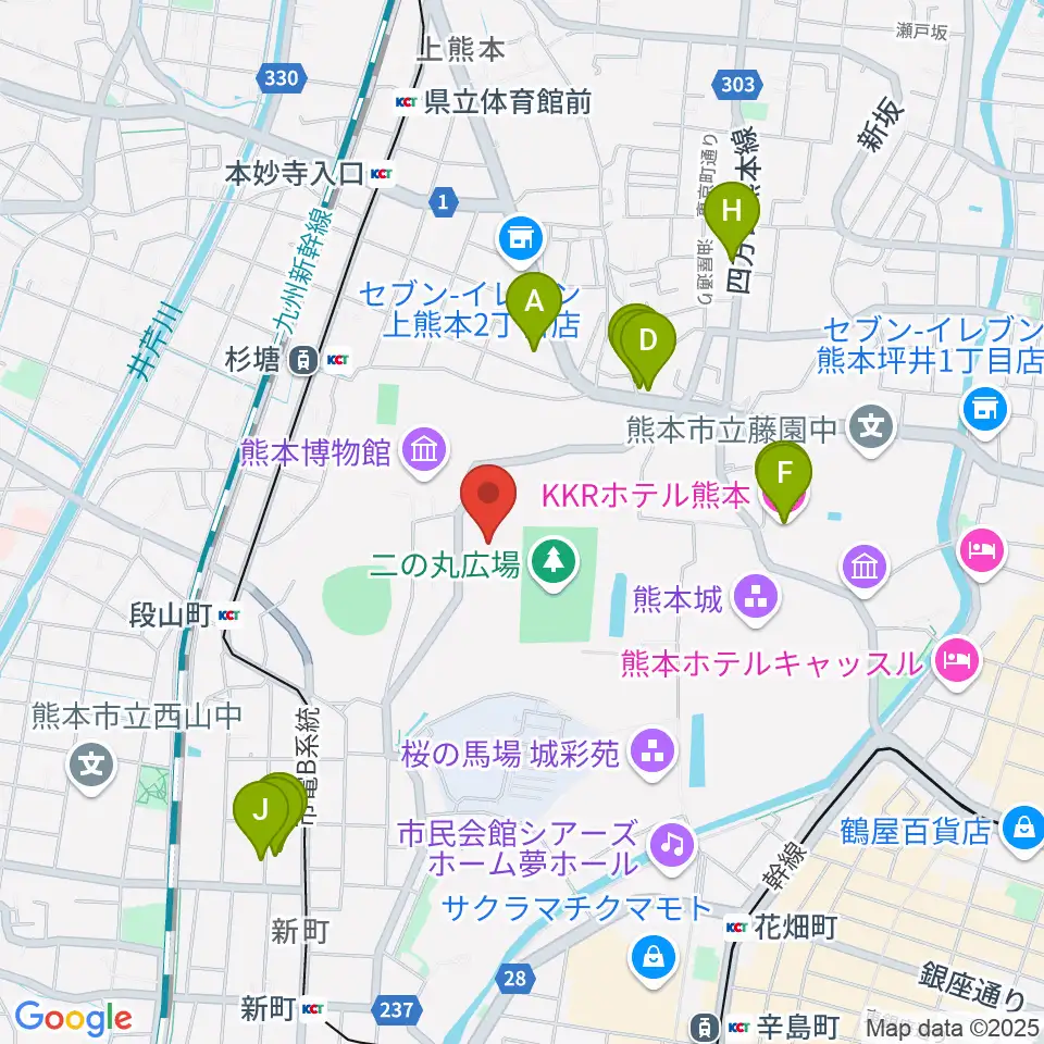 熊本県立美術館周辺のホテル一覧地図