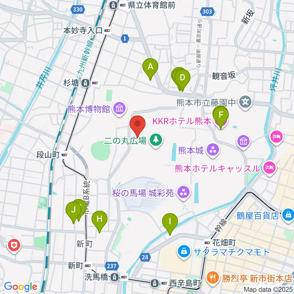 熊本県立美術館周辺のホテル一覧地図