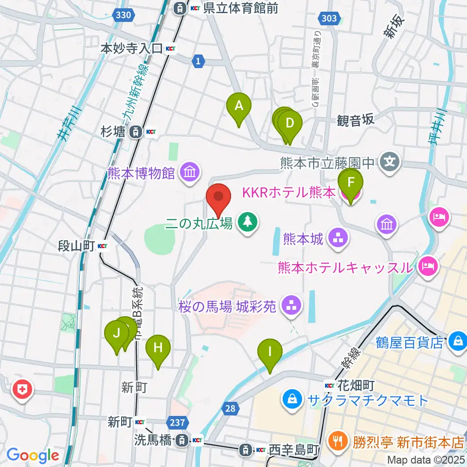 熊本県立美術館周辺のホテル一覧地図
