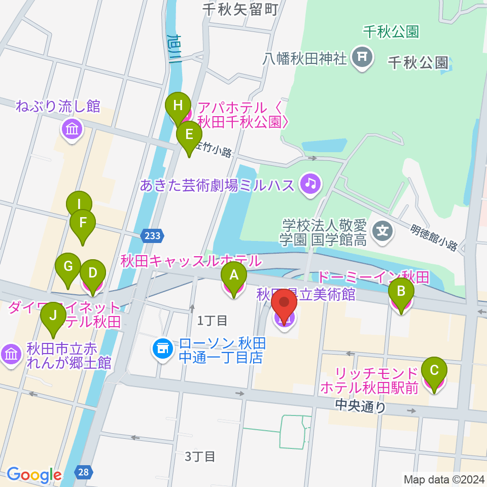 秋田県立美術館周辺のホテル一覧地図