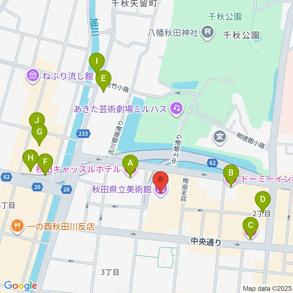 秋田県立美術館周辺のホテル一覧地図