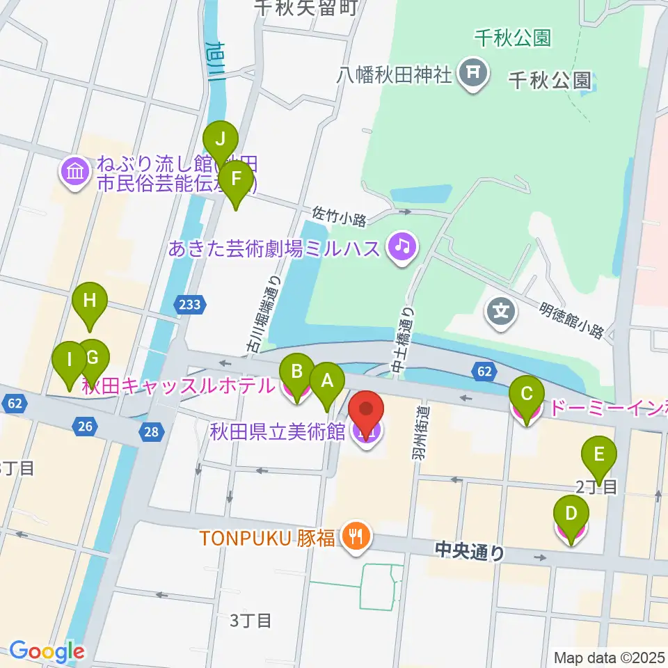 秋田県立美術館周辺のホテル一覧地図