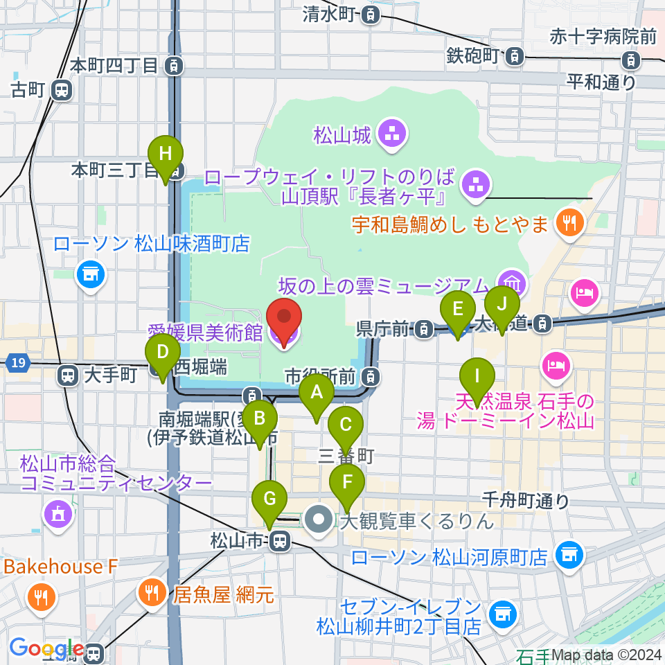 愛媛県美術館周辺のホテル一覧地図