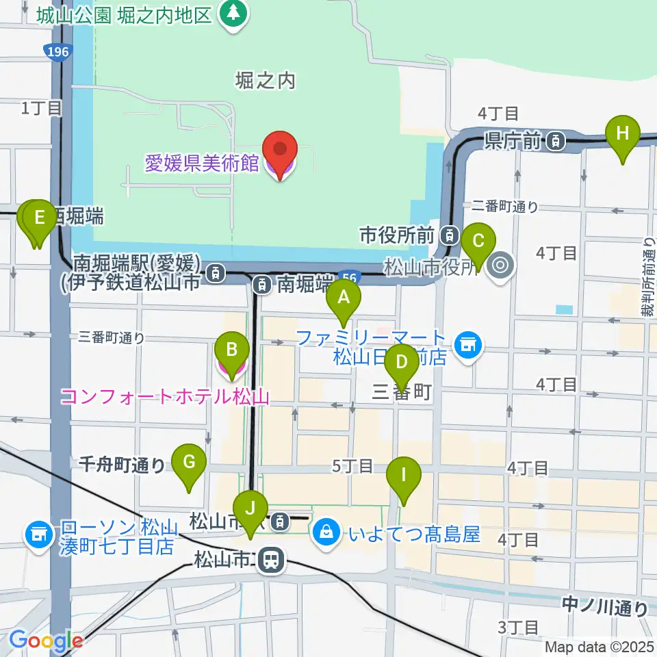 愛媛県美術館周辺のホテル一覧地図