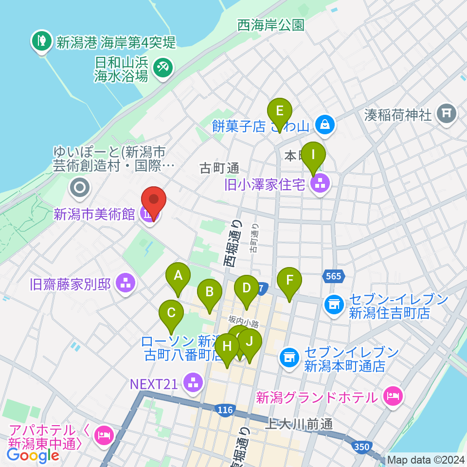 新潟市美術館周辺のホテル一覧地図