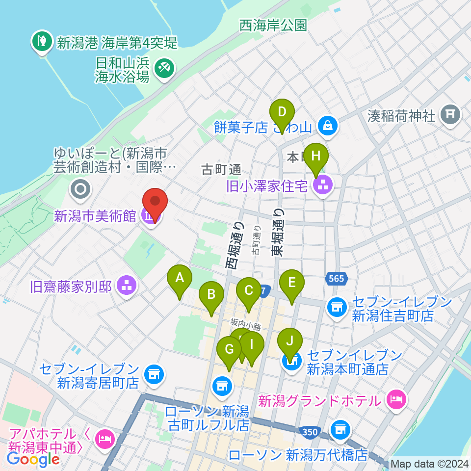 新潟市美術館周辺のホテル一覧地図