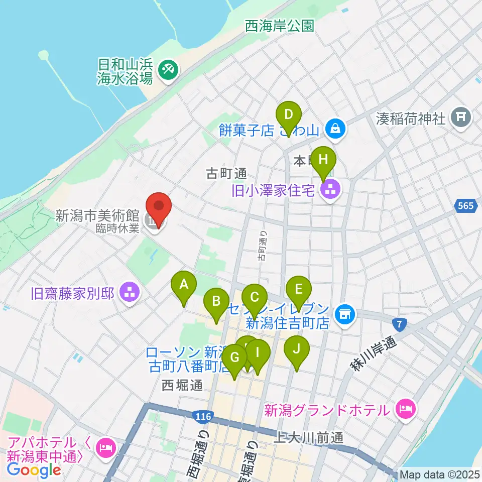 新潟市美術館周辺のホテル一覧地図