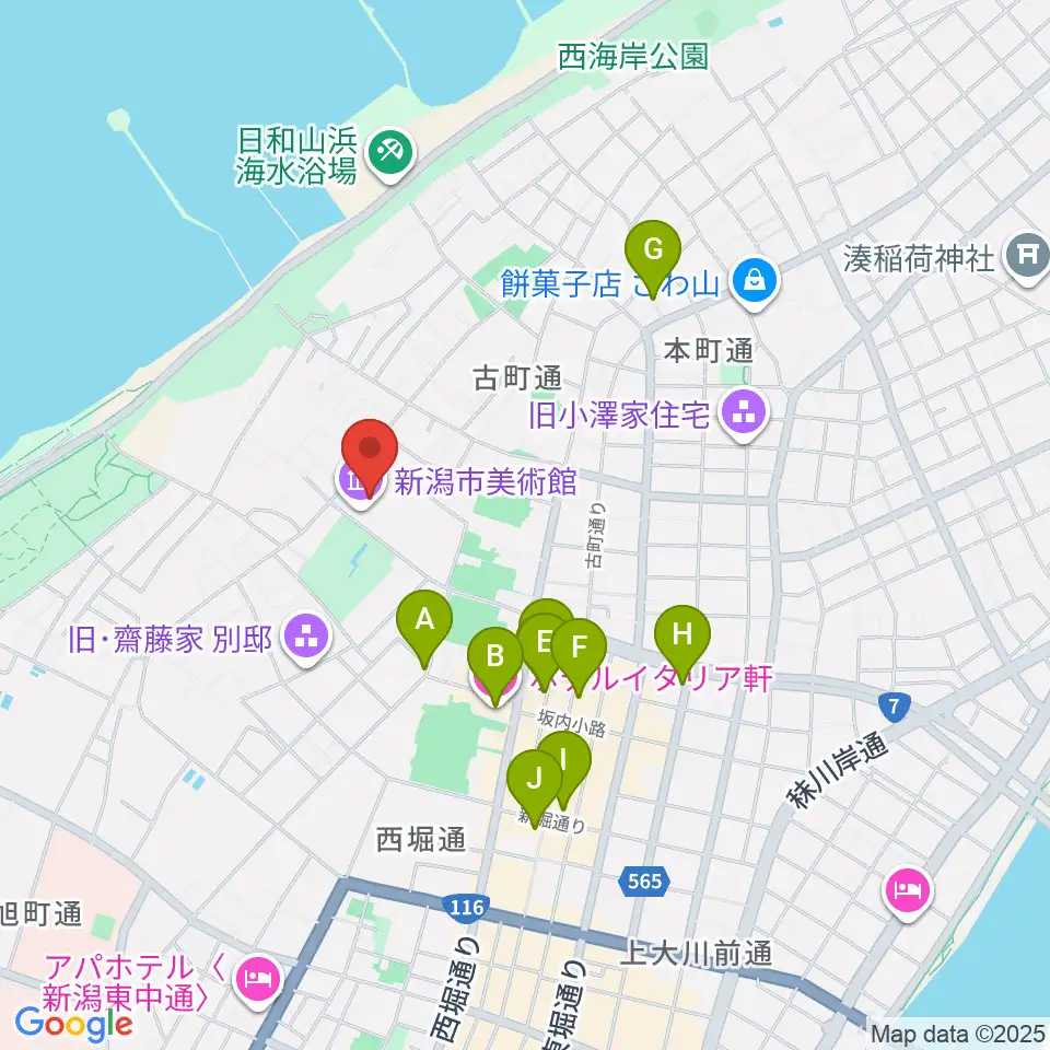 新潟市美術館周辺のホテル一覧地図