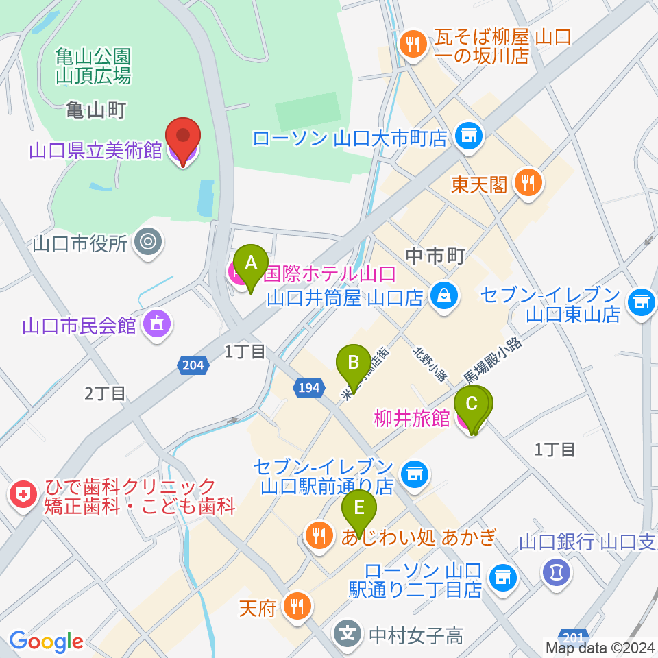 山口県立美術館周辺のホテル一覧地図