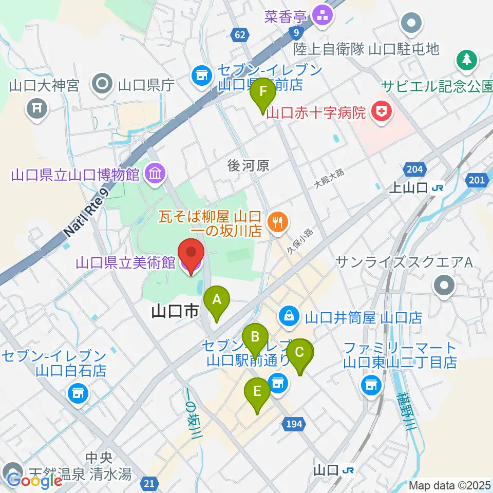 山口県立美術館周辺のホテル一覧地図