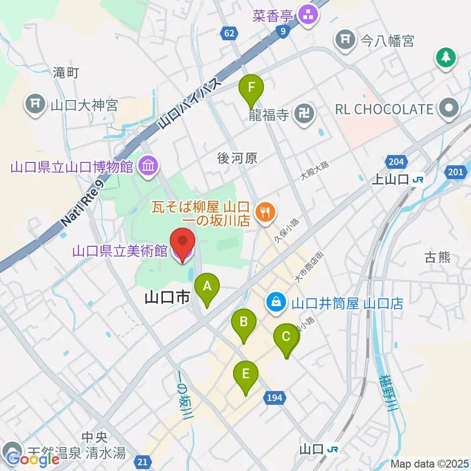 山口県立美術館周辺のホテル一覧地図