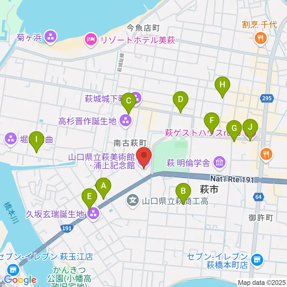山口県立萩美術館・浦上記念館周辺のホテル一覧地図