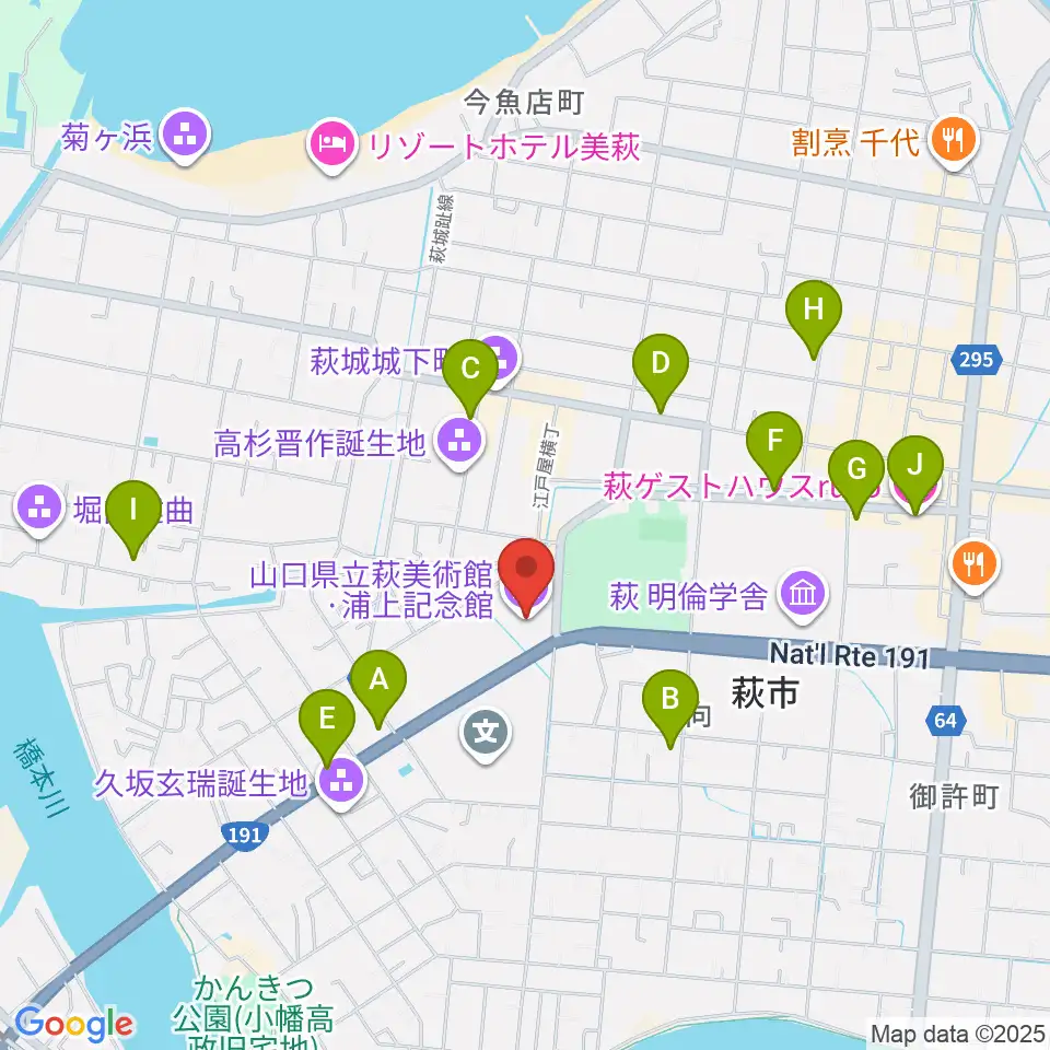 山口県立萩美術館・浦上記念館周辺のホテル一覧地図