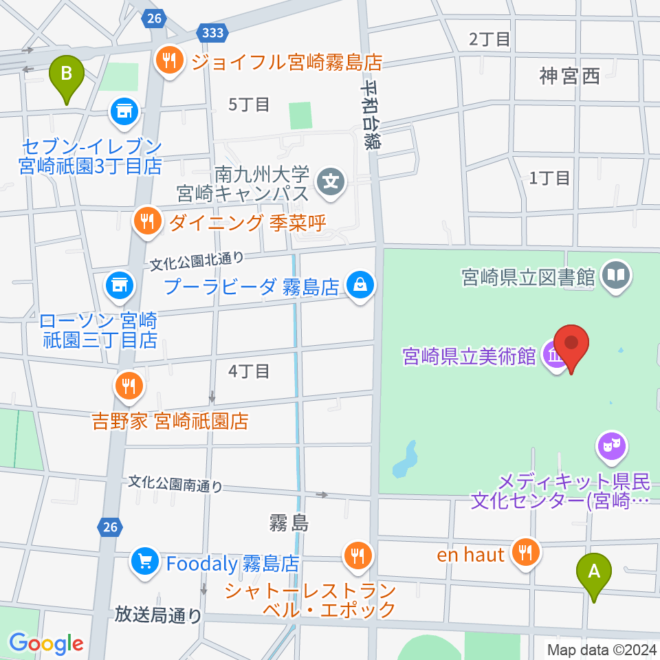 宮崎県立美術館周辺のホテル一覧地図