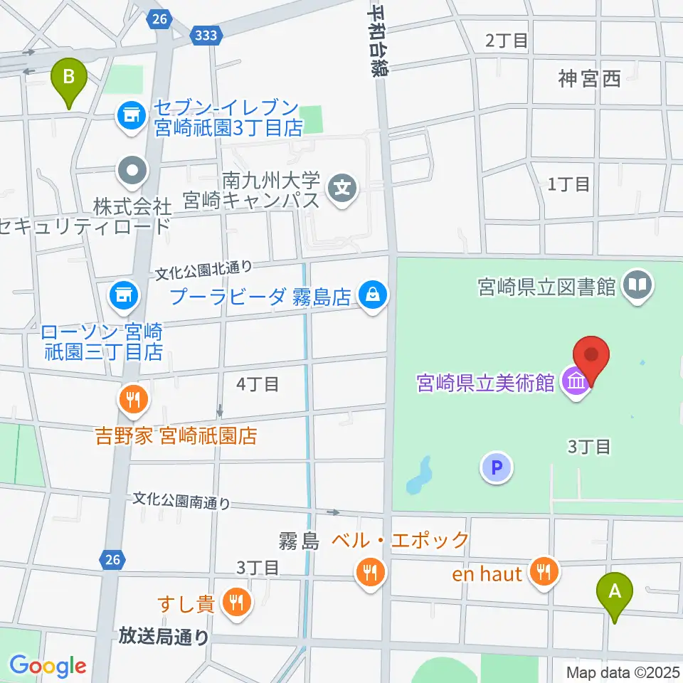 宮崎県立美術館周辺のホテル一覧地図