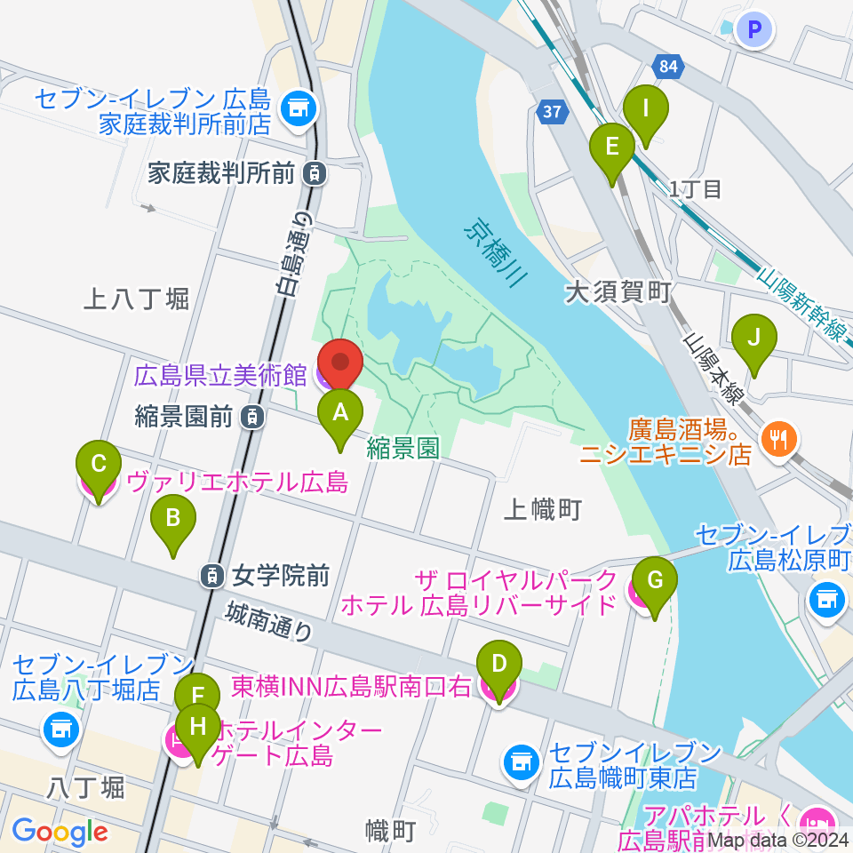 広島県立美術館周辺のホテル一覧地図