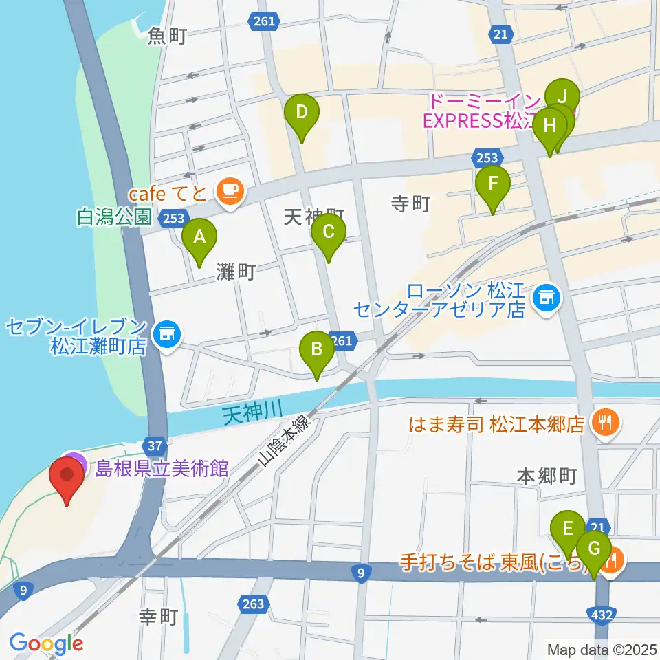 島根県立美術館周辺のホテル一覧地図