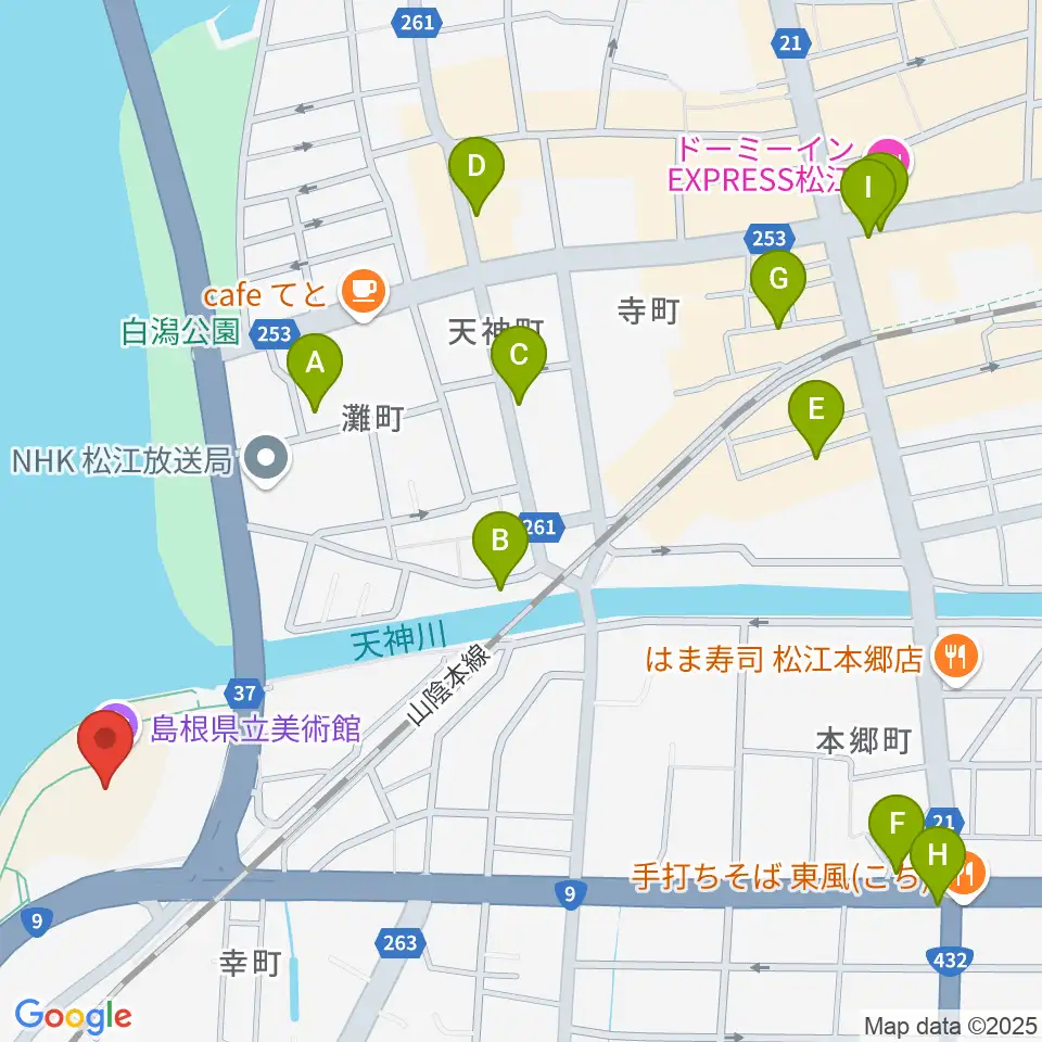 島根県立美術館周辺のホテル一覧地図